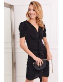 Fitted dress with draping, black 5343 - Online store - Boutique